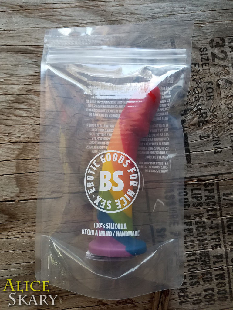 The "Alex" rainbow dildo still in package